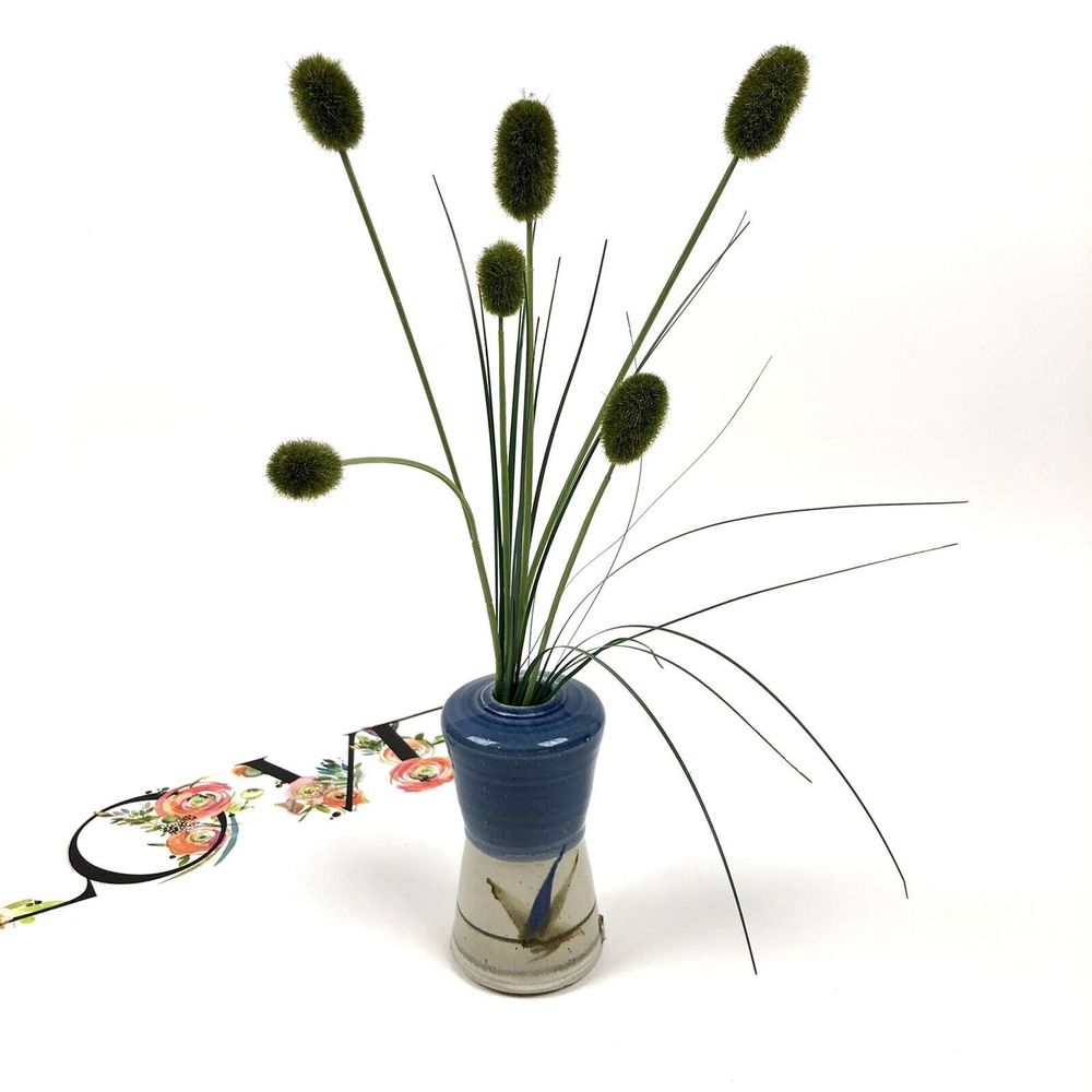 Handthrown Stoneware Art Studio Pottery Vase  6" Blue Bird Rustic Country Decor